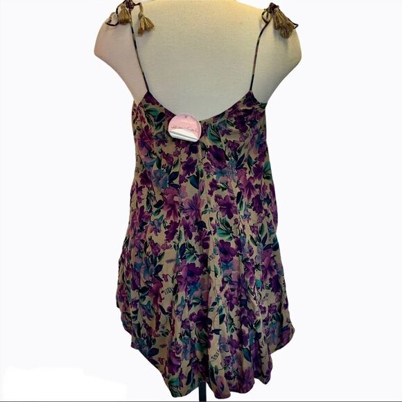 Nwt Gypsy Soul purple tan floral  pleated tank top camisole size S/M - Picture 3 of 9